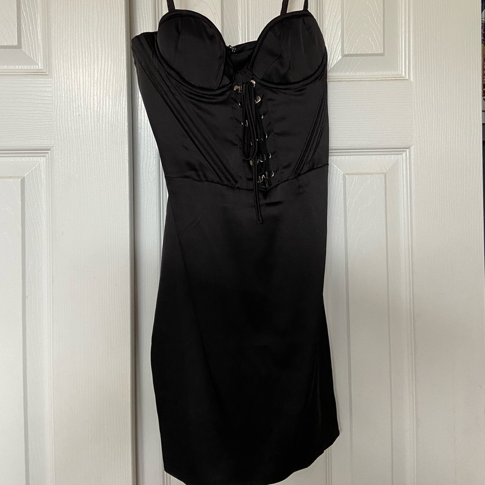 Black mini corset top satin dress